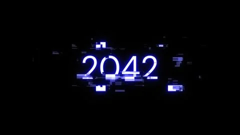 3D rendering 2042 text with screen effects of technological glitches 스톡 사진