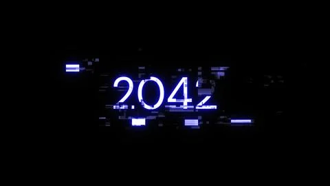 3D rendering 2042 text with screen effects of technological glitches 스톡 사진