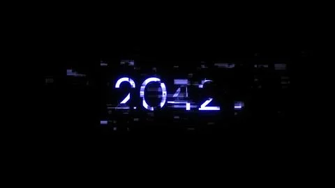 3D rendering 2042 text with screen effects of technological glitches Stock Photos