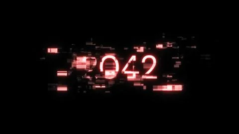 3D rendering 2042 text with screen effects of technological glitches 스톡 사진