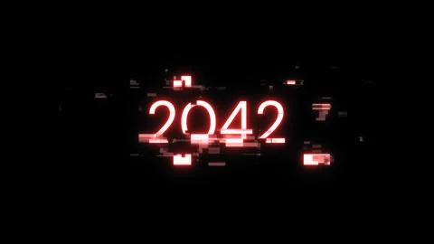 3D rendering 2042 text with screen effects of technological glitches 스톡 사진