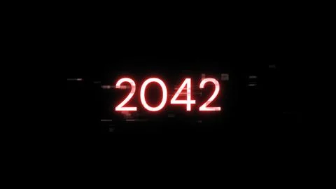 3D rendering 2042 text with screen effects of technological glitches Stock Photos