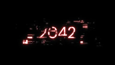 3D rendering 2042 text with screen effects of technological glitches 스톡 사진