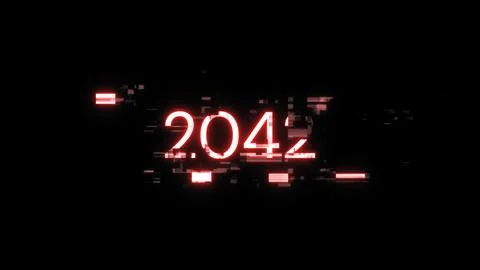 3D rendering 2042 text with screen effects of technological glitches 스톡 사진
