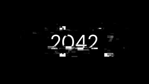 3D rendering 2042 text with screen effects of technological glitches Foto stock