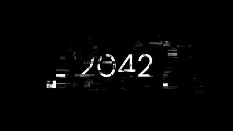 3D rendering 2042 text with screen effects of technological glitches Foto stock