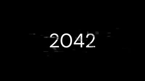 3D rendering 2042 text with screen effects of technological glitches 스톡 사진