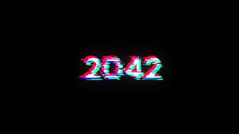 3D rendering 2042 text with screen effects of technological glitches 스톡 사진