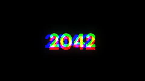 3D rendering 2042 text with screen effects of technological glitches Foto stock