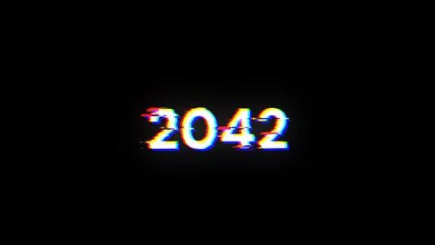 3D rendering 2042 text with screen effects of technological glitches 스톡 사진