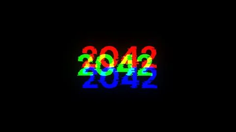 3D rendering 2042 text with screen effects of technological glitches 스톡 사진