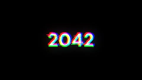 3D rendering 2042 text with screen effects of technological glitches Foto stock
