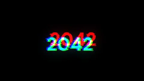 3D rendering 2042 text with screen effects of technological glitches 스톡 사진