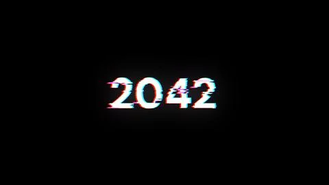 3D rendering 2042 text with screen effects of technological glitches Foto stock