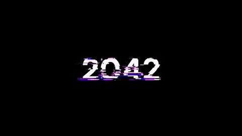3D rendering 2042 text with screen effects of technological glitches 스톡 사진
