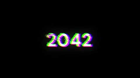 3D rendering 2042 text with screen effects of technological glitches Foto stock