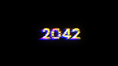 3D rendering 2042 text with screen effects of technological glitches Foto stock