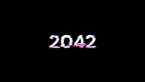 3D rendering 2042 text with screen effects of technological glitches Foto stock