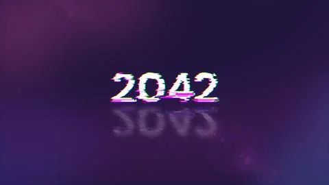3D rendering 2042 text with screen effects of technological glitches Foto stock