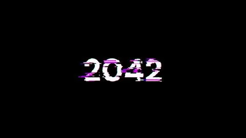 3D rendering 2042 text with screen effects of technological glitches 스톡 사진