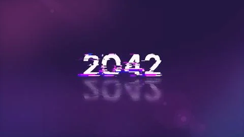 3D rendering 2042 text with screen effects of technological glitches Foto stock