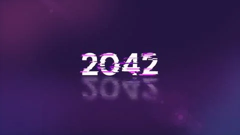 3D rendering 2042 text with screen effects of technological glitches Foto stock