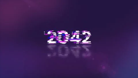 3D rendering 2042 text with screen effects of technological glitches Foto stock