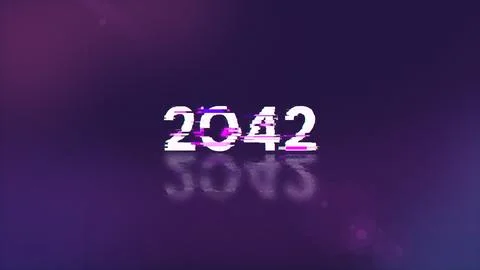 3D rendering 2042 text with screen effects of technological glitches Foto stock