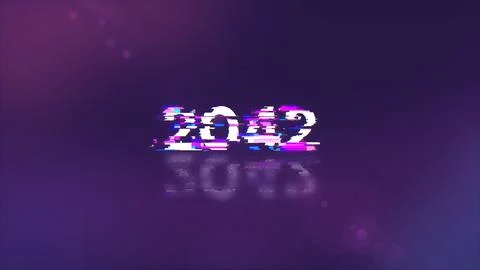 3D rendering 2042 text with screen effects of technological glitches Stock Photos