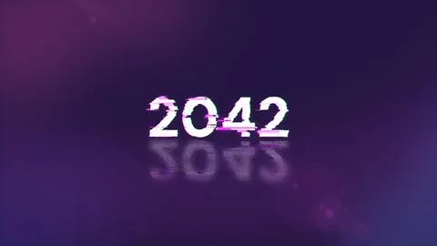 3D rendering 2042 text with screen effects of technological glitches Foto stock