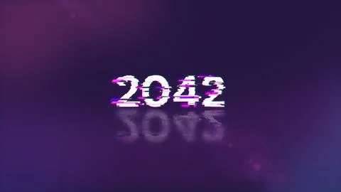 3D rendering 2042 text with screen effects of technological glitches Stock Photos