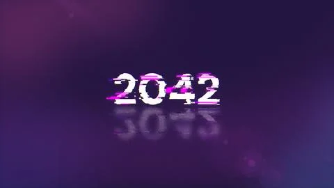 3D rendering 2042 text with screen effects of technological glitches 스톡 사진