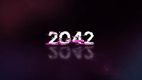 3D rendering 2042 text with screen effects of technological glitches Stock Photos