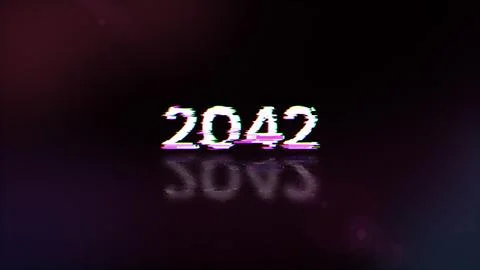 3D rendering 2042 text with screen effects of technological glitches Foto stock