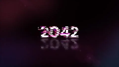 3D rendering 2042 text with screen effects of technological glitches 스톡 사진