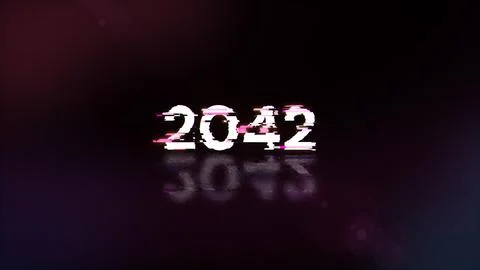 3D rendering 2042 text with screen effects of technological glitches Stock Photos