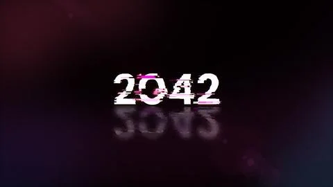 3D rendering 2042 text with screen effects of technological glitches Foto stock