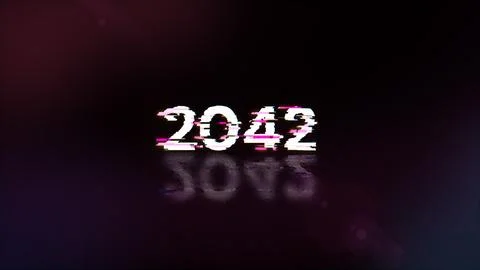 3D rendering 2042 text with screen effects of technological glitches 스톡 사진