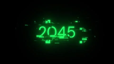 3D rendering 2045 text with screen effects of technological glitches 스톡 일러스트