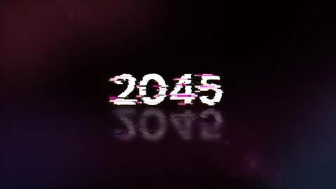 3D rendering 2045 text with screen effects of technological glitches Illustrazione stock