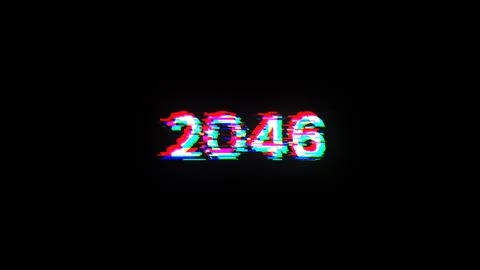 3D rendering 2046 text with screen effects of technological glitches Illustrazione stock