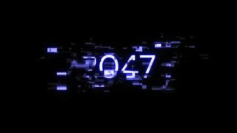 3D rendering 2047 text with screen effects of technological glitches イラスト素材