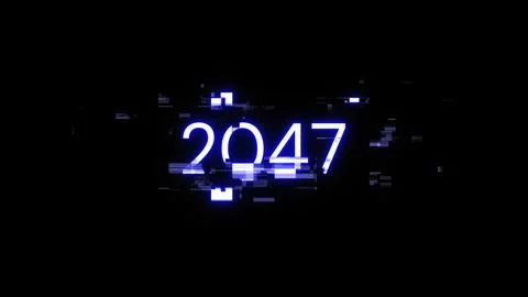 3D rendering 2047 text with screen effects of technological glitches Illustrazione stock