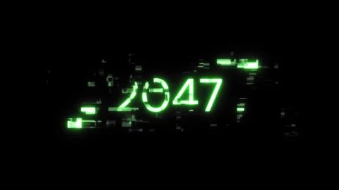3D rendering 2047 text with screen effects of technological glitches 스톡 일러스트