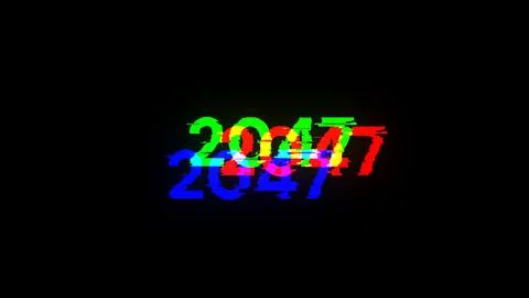 3D rendering 2047 text with screen effects of technological glitches Illustrazione stock