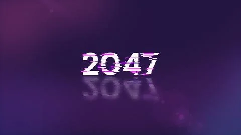 3D rendering 2047 text with screen effects of technological glitches 库存插图