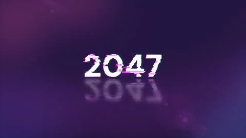 3D rendering 2047 text with screen effects of technological glitches Illustrazione stock
