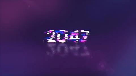 3D rendering 2047 text with screen effects of technological glitches 库存插图