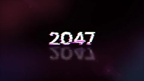 3D rendering 2047 text with screen effects of technological glitches イラスト素材