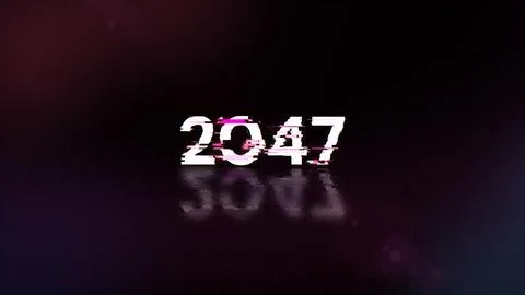 3D rendering 2047 text with screen effects of technological glitches Illustrazione stock
